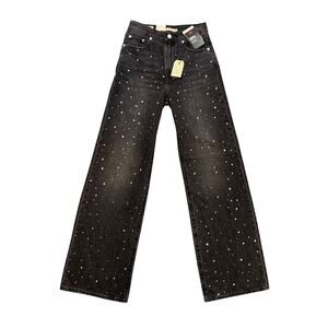 Levis Jeans Women 24 Ribcage Stretch Wide Leg Super High Rise Ankle Rhinestones